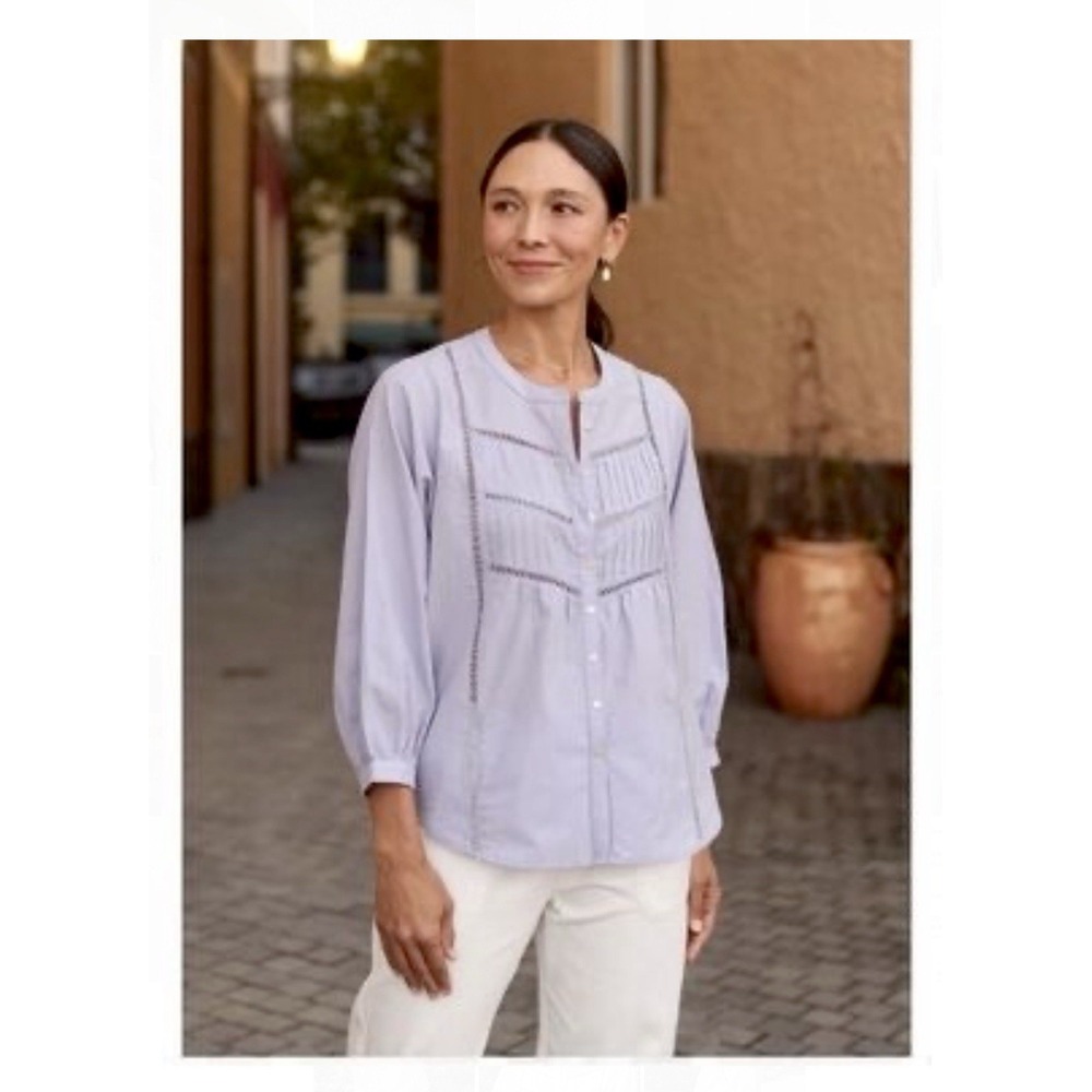 MAYE Paloma 100% Cotton Pintuck Ladder Lace Blouse Lavender Lilac M